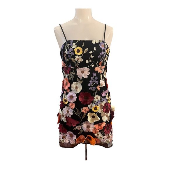 Storia Black Mini Slip Dress with Multicolor 3D Floral Embroidery size M - Picture 2 of 7